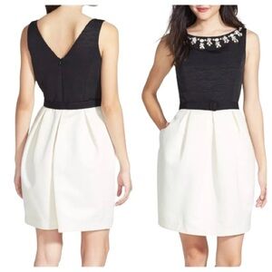 Eliza J Embellished Neckline Dress | Black & Ivory Knee Length Tulip Skirt | 4